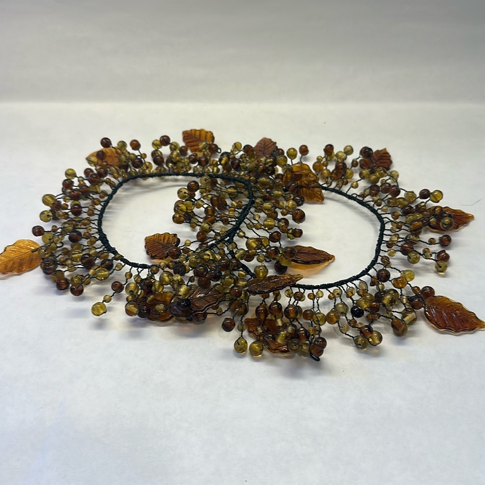 2 Pottery Barn Amber Pepperberry Garland for Pillar or Jar Candles - glass/wire